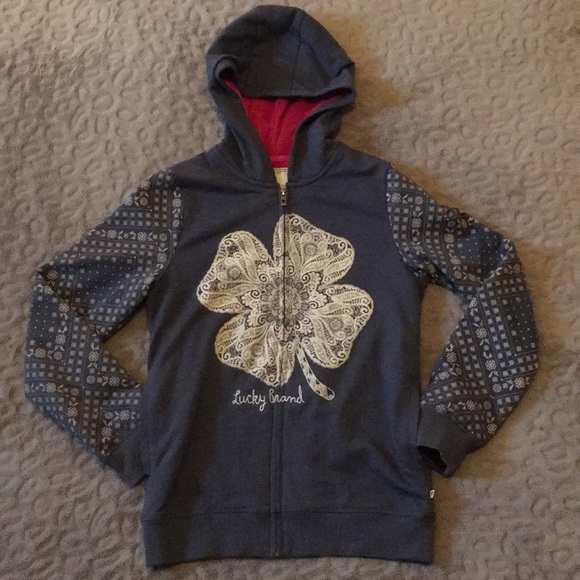 LUCKY Teens/Girls Fuzzy Hoodie Jacket Zippered Sweatshirt sz L 14/16 - Picture 1 of 8